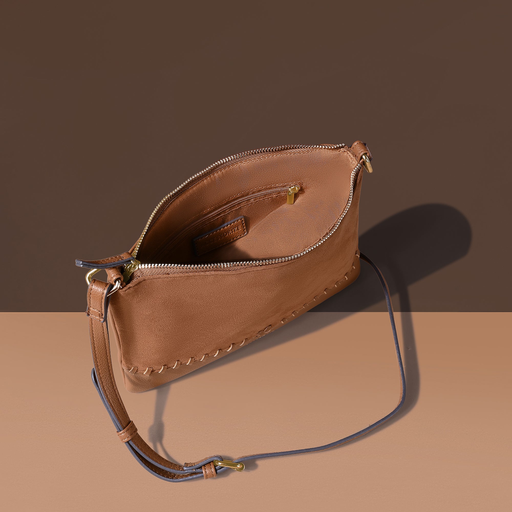 Brown Faux Leather Stitch Detail Sling Bag For Women - Accessorize