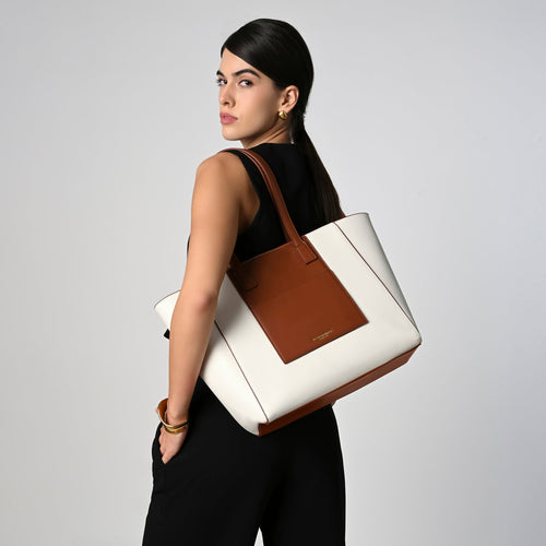 White Colorblock Tote
