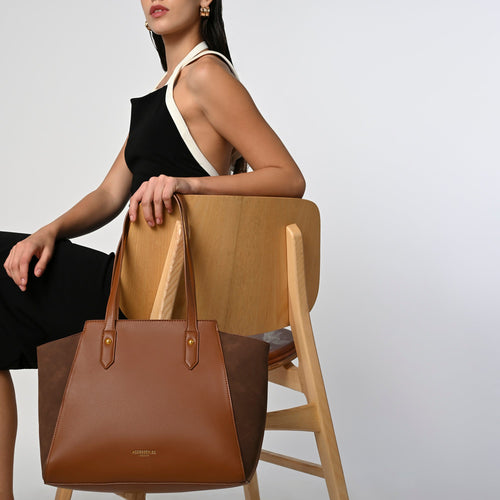 Brown Dual Tone Zippered Tote