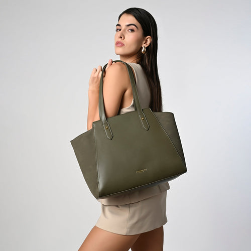 Green Dual Tone Zippered Tote