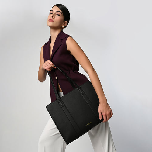 Black Ultimate Everyday Rosea Double Pocket Zipper Tote