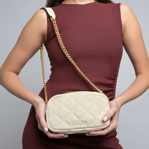 Cream Quilted Chunky Chain Camera Bag