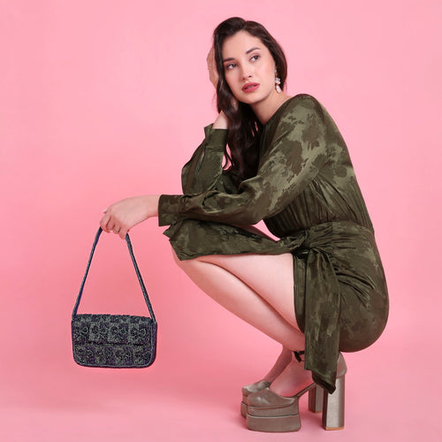 Blue Green Beaded Shoulder Bag