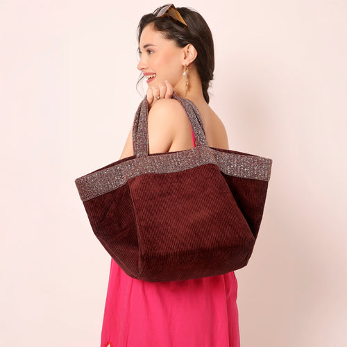 Maroon Statement Tote Cord with Artisan Beads