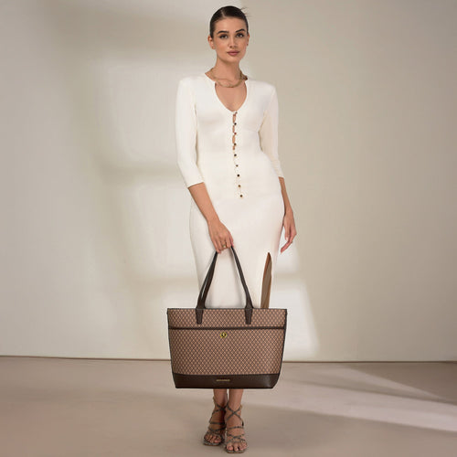 Brown Monogram Print Tote Bag