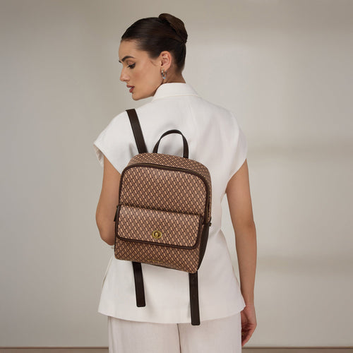 Brown Monogram Printed Backpack