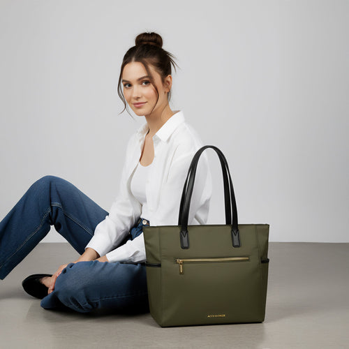Olive Green Kimberly Nylon Zippered Tote