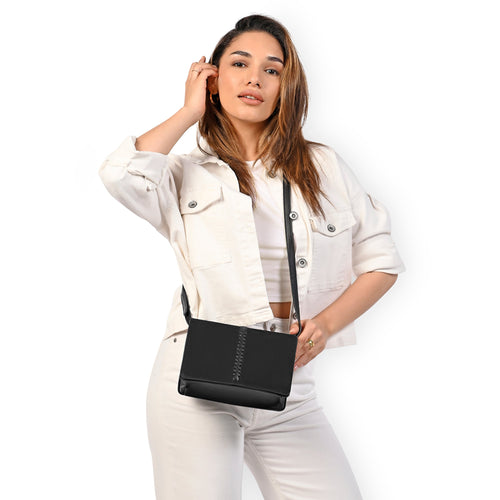 Accessorize London Women's Black Suede Stitch Detail Sling Bag