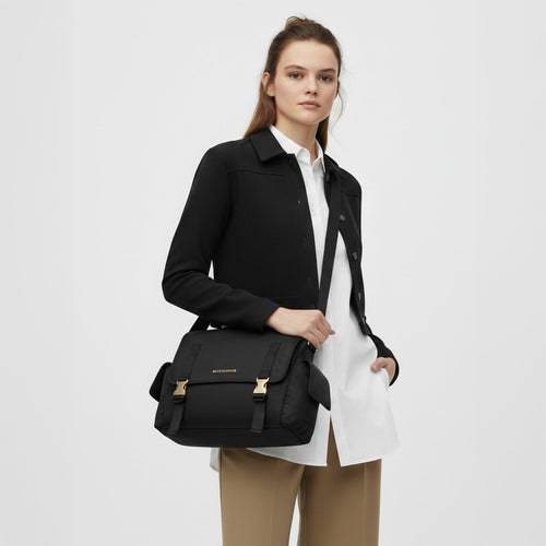 Olive Green Kendall Nylon Satchel-Black