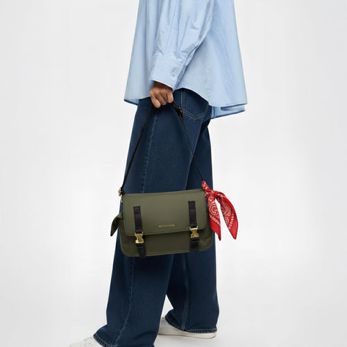 Olive Green Kendall Nylon Satchel - Khaki