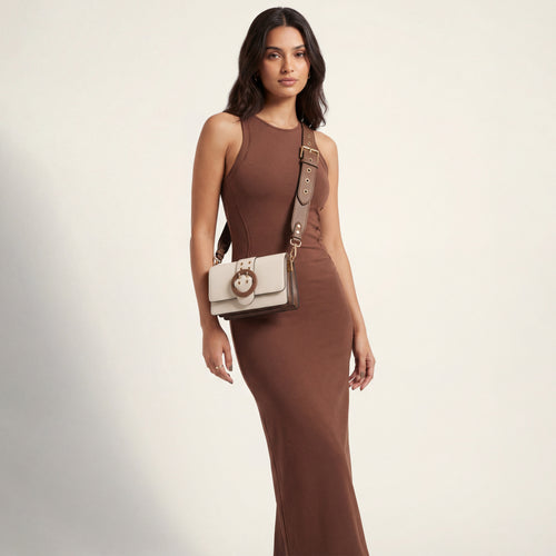Cream Tanisha Whipstitch Flap Shoulder Bag