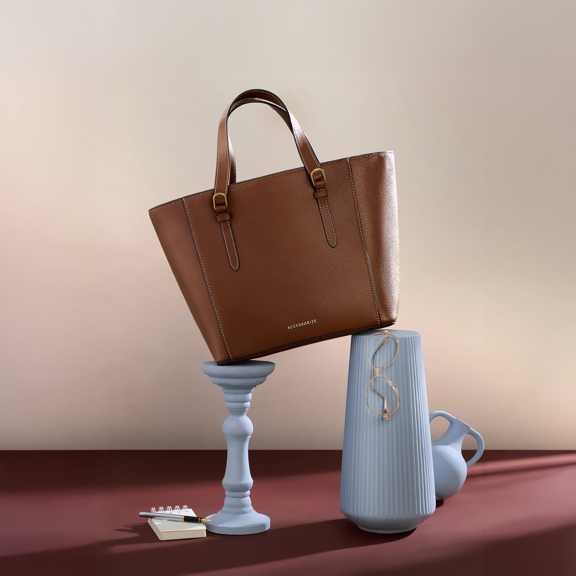 Brown Erin Contrast Stitch Handheld Bag