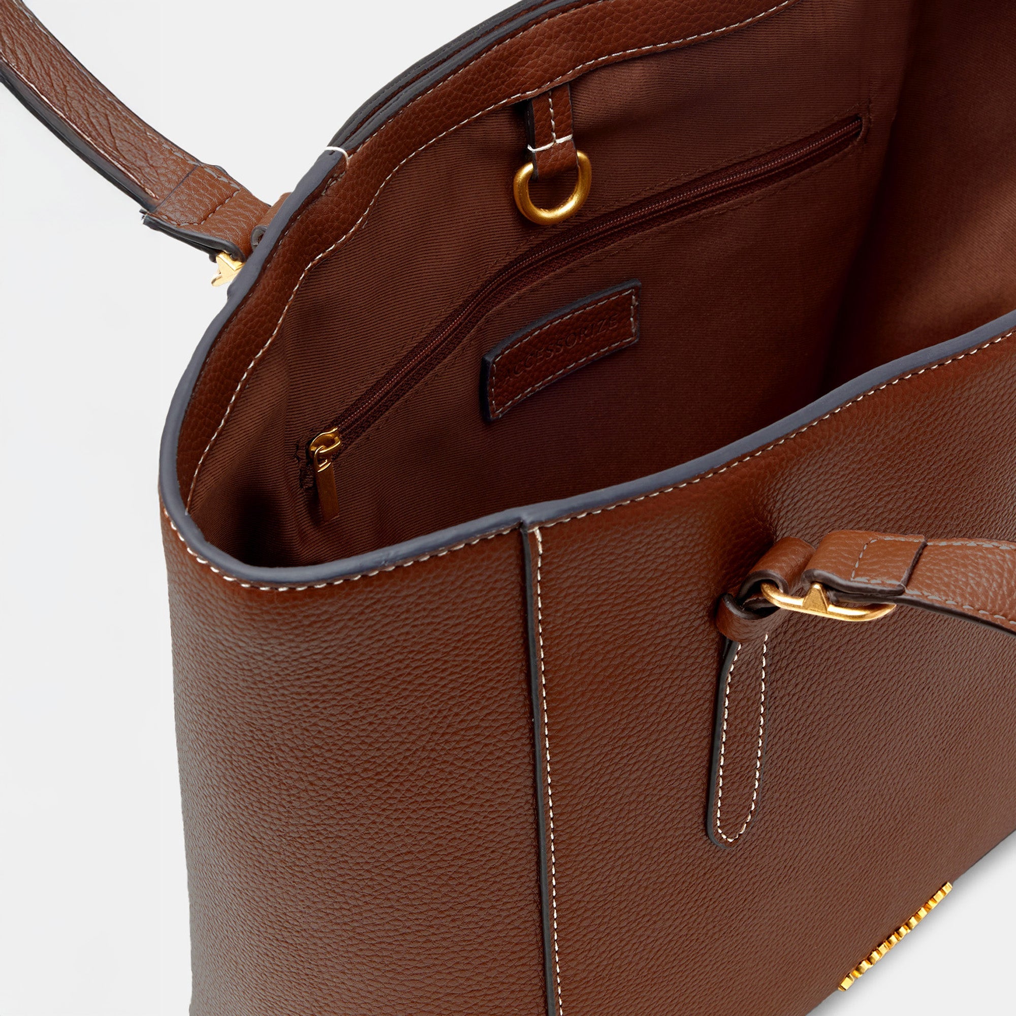Brown Erin Contrast Stitch Handheld Bag