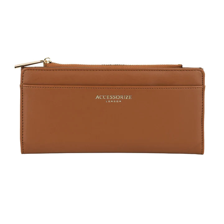 Accessorize London Women's Faux Leather Tan Agnes Large Bifold Wallet