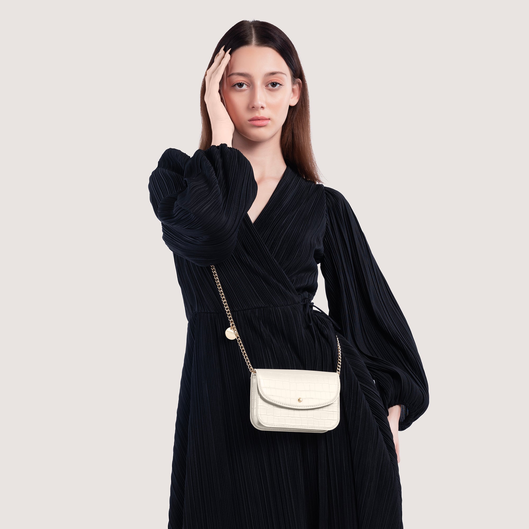 Accessorize London Women's Faux Leather Ivory Mini Purse Sling Bag
