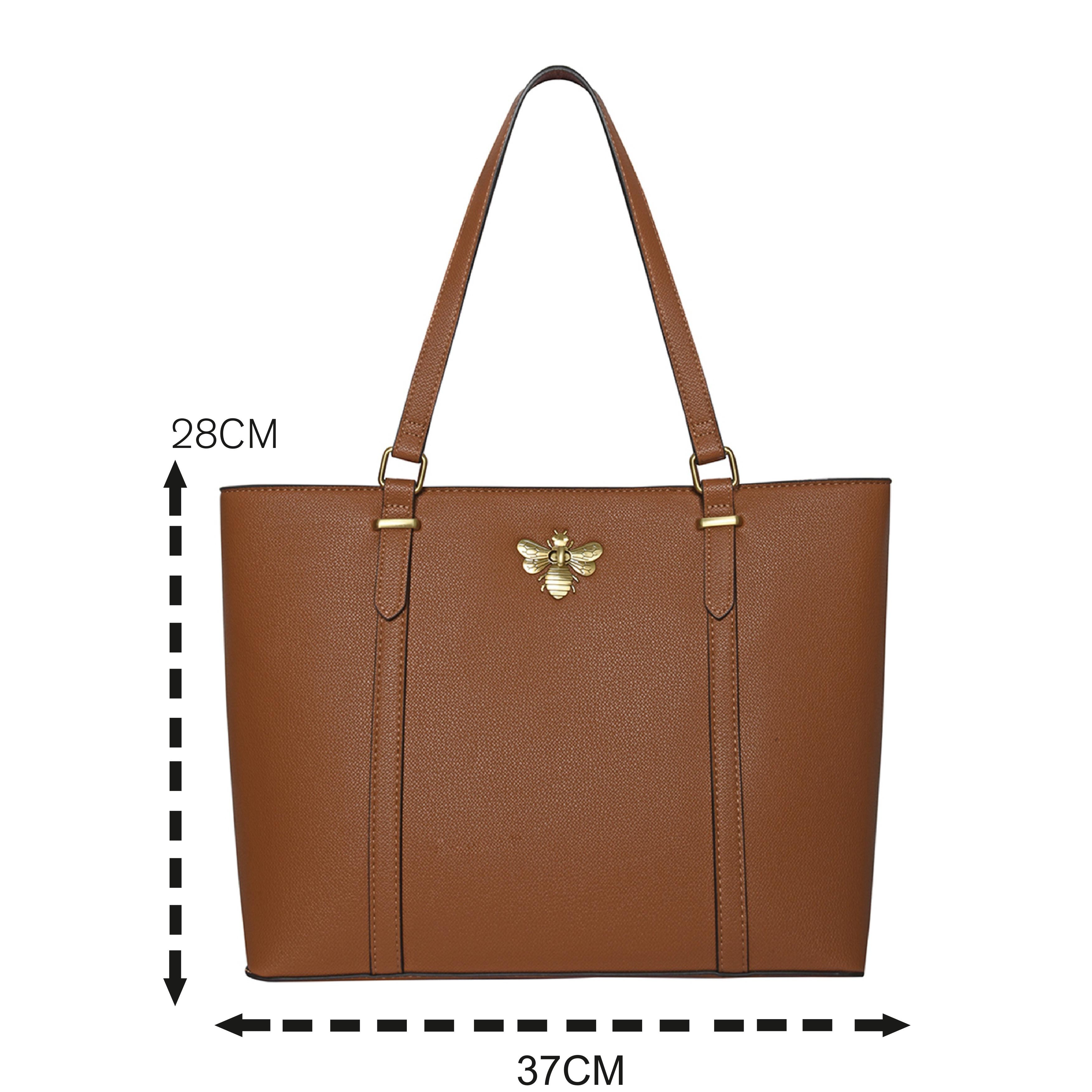 Accessorize London Women's Faux Leather Tan Britney Bee Tote