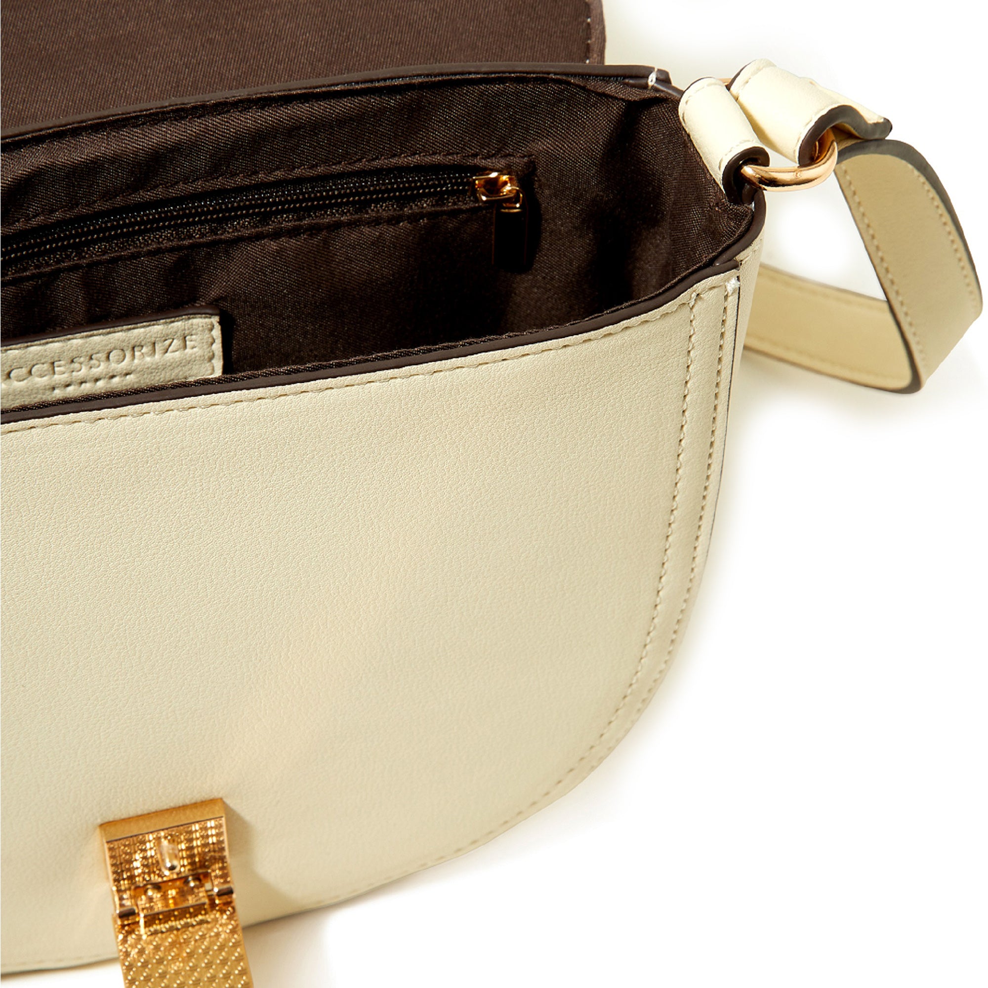 Accessorize London women's Faux Leather Cream Weave Sling bag