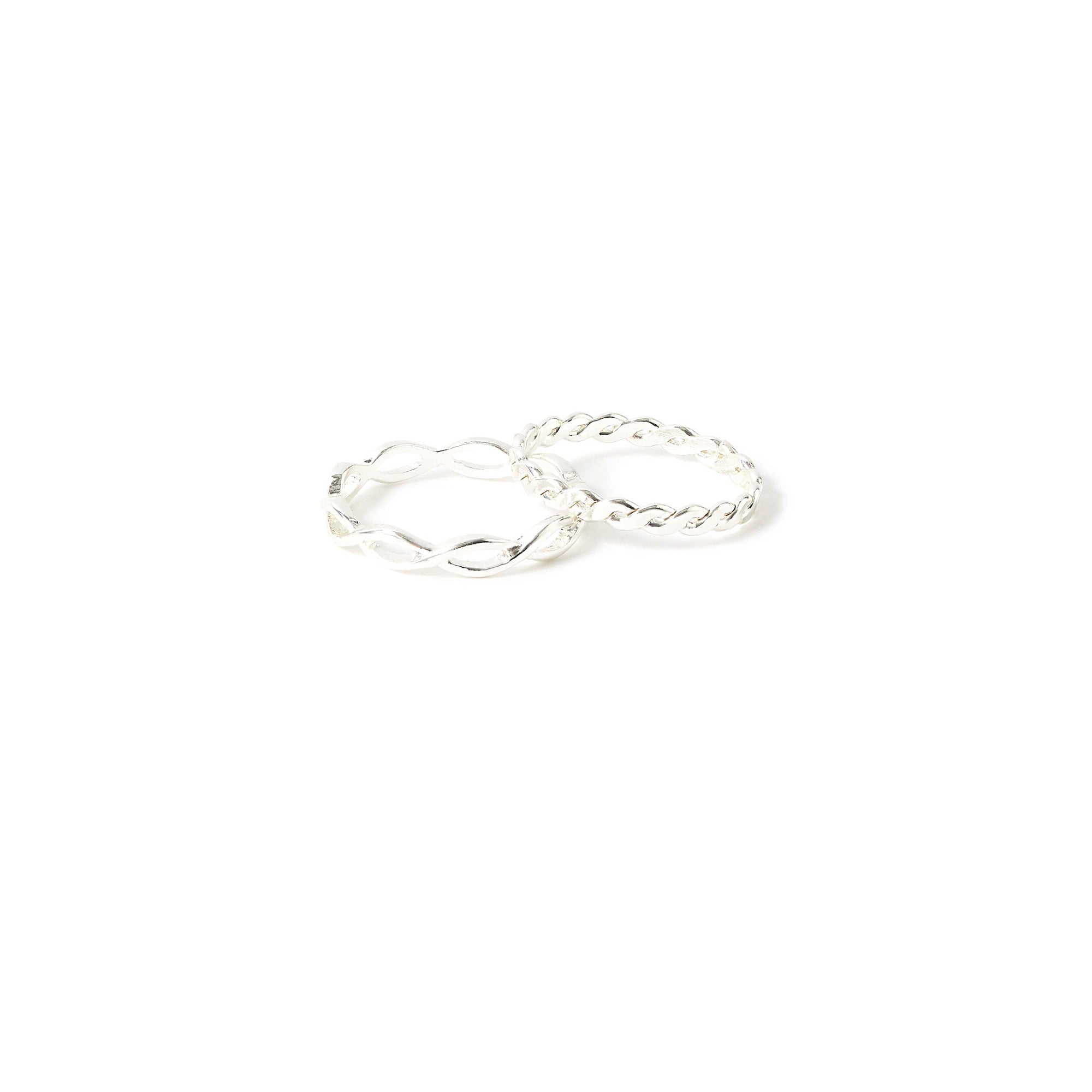 Accessorize London Women's Silver Set of 2 Crossover Band Ring-Small