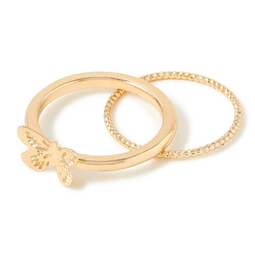 Accessorize London Women's Set Of 2 Butterfly Stacking Rings Small