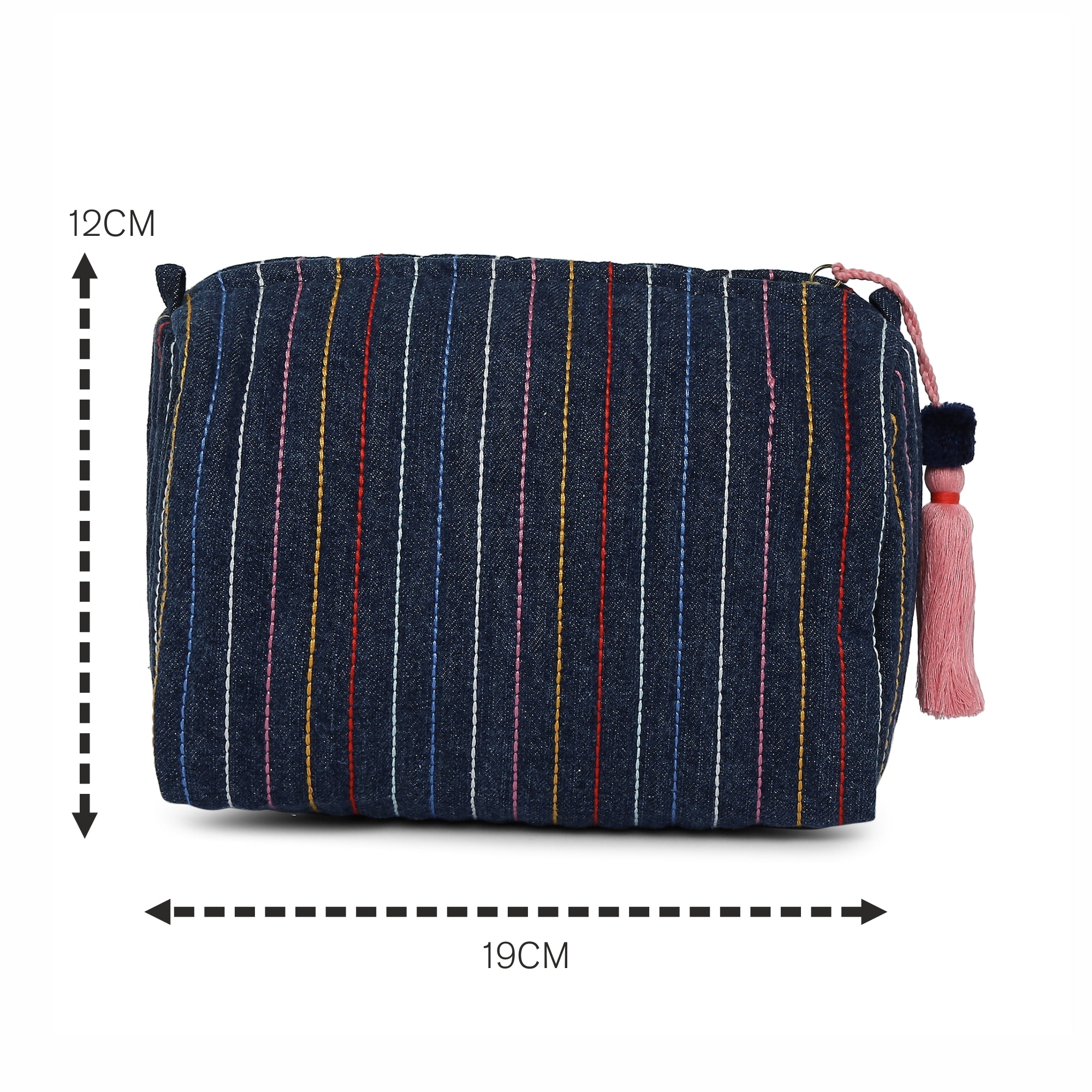 Accessorize London Women's Blue Denim Rainbow Stitch Wash Bag