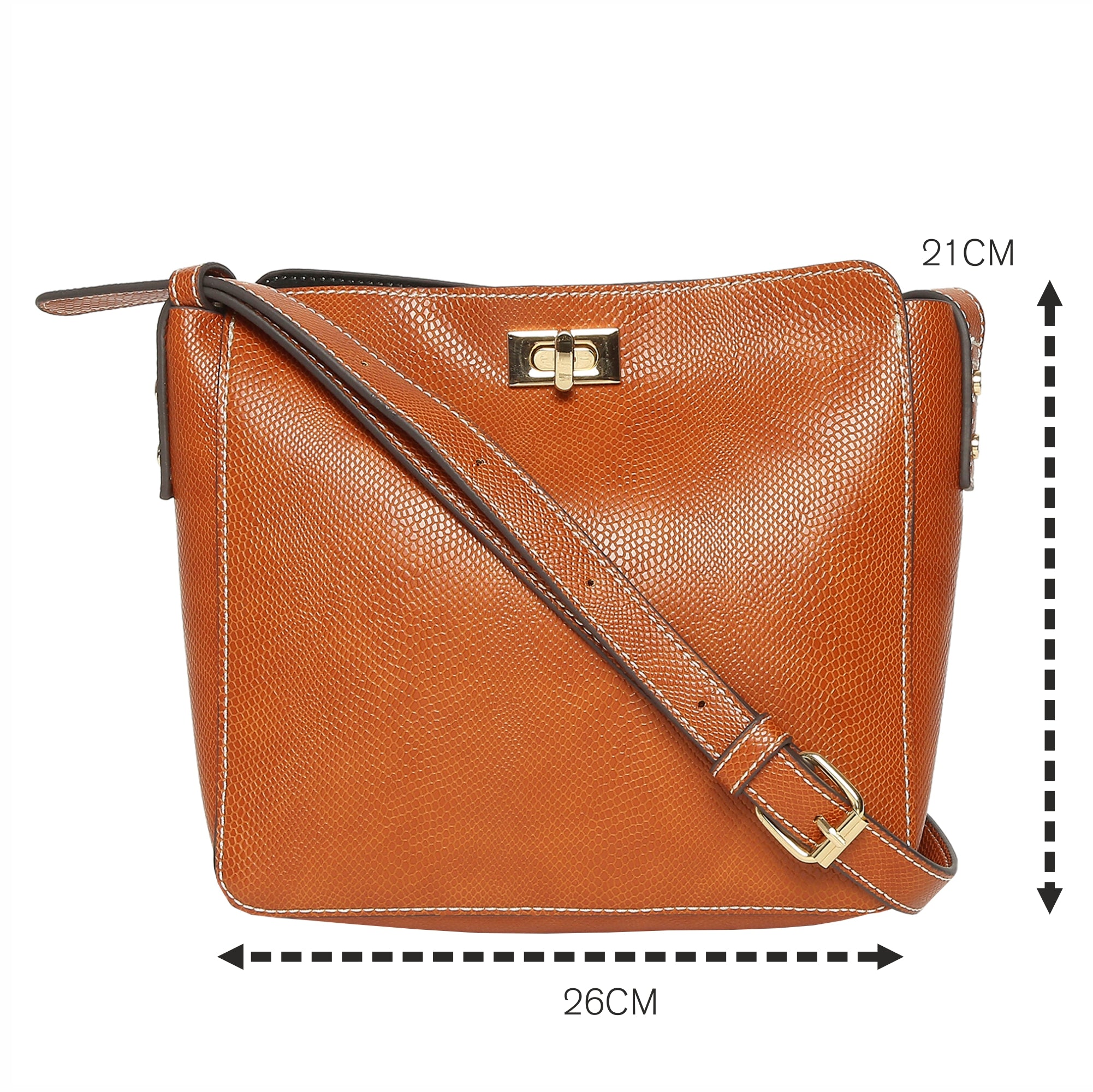 Accessorize London Women's Faux Leather Orange Twist Lock Sling Bag