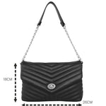 Accessorize London Women's Faux Leather Black Katie Quilted Chain Shoulder Bag
