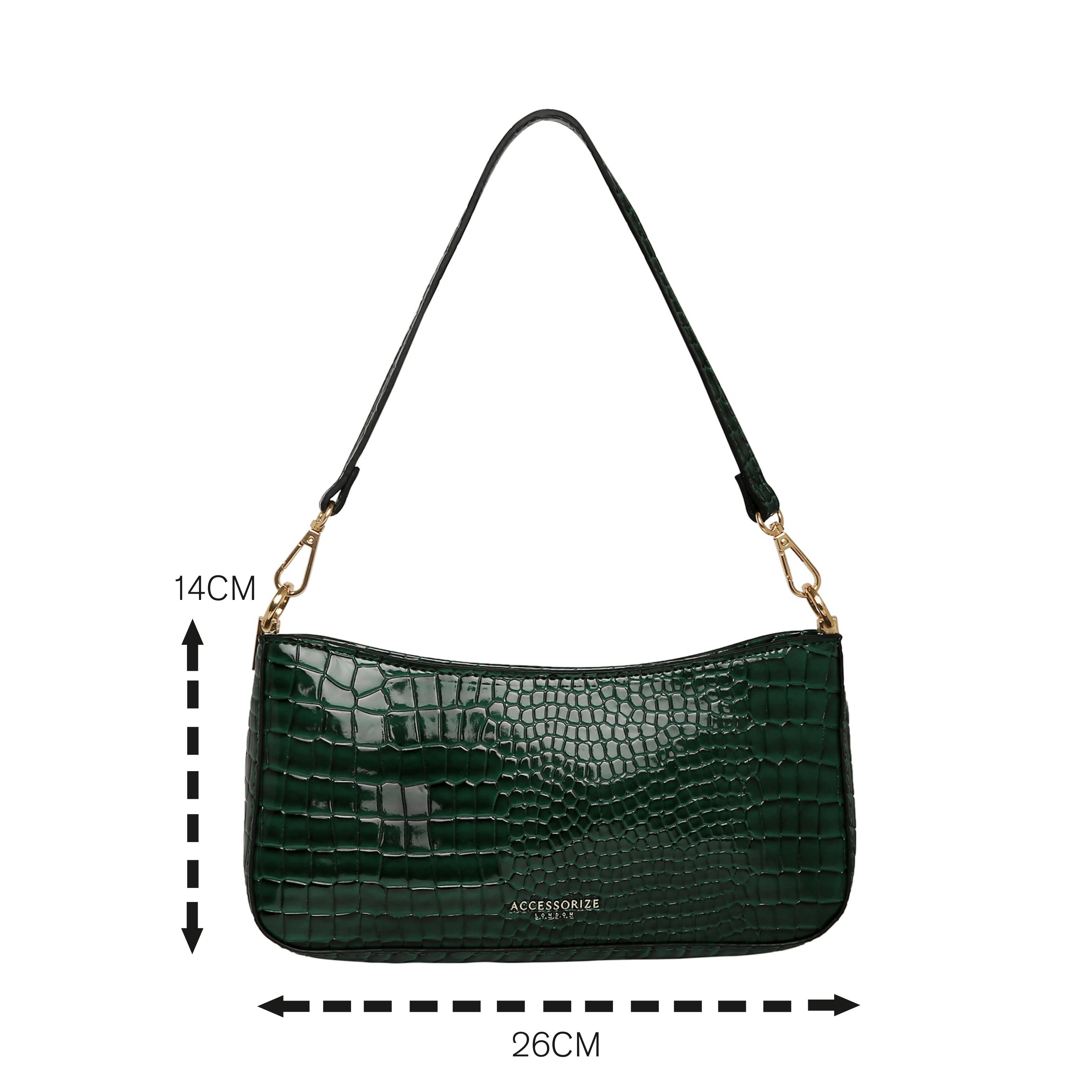 Accessorize London Women's Faux Leather Croc Roxanne Shoulder Bag - Dark Green