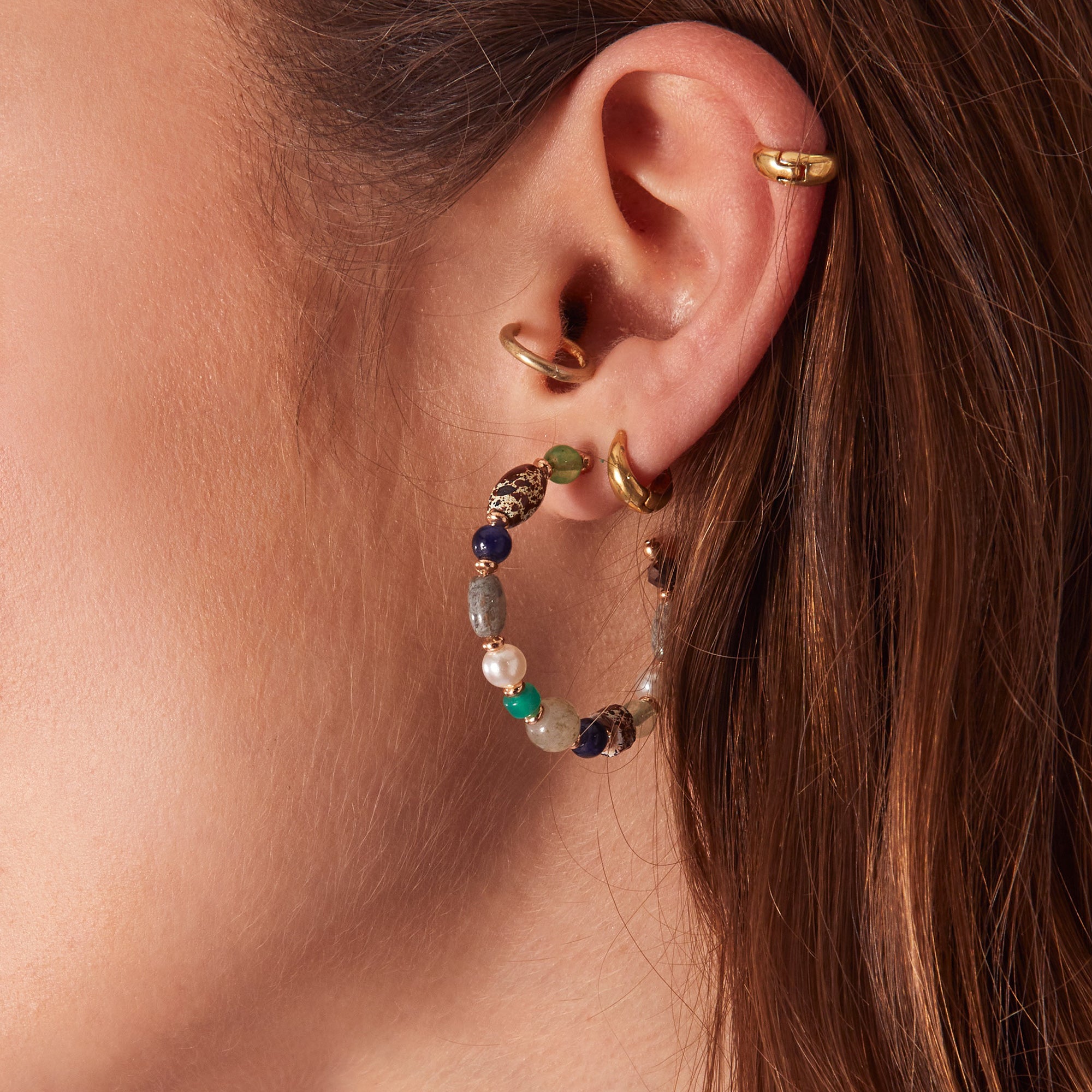 Accessorize London Women's Blue Beaded Hoop Earring