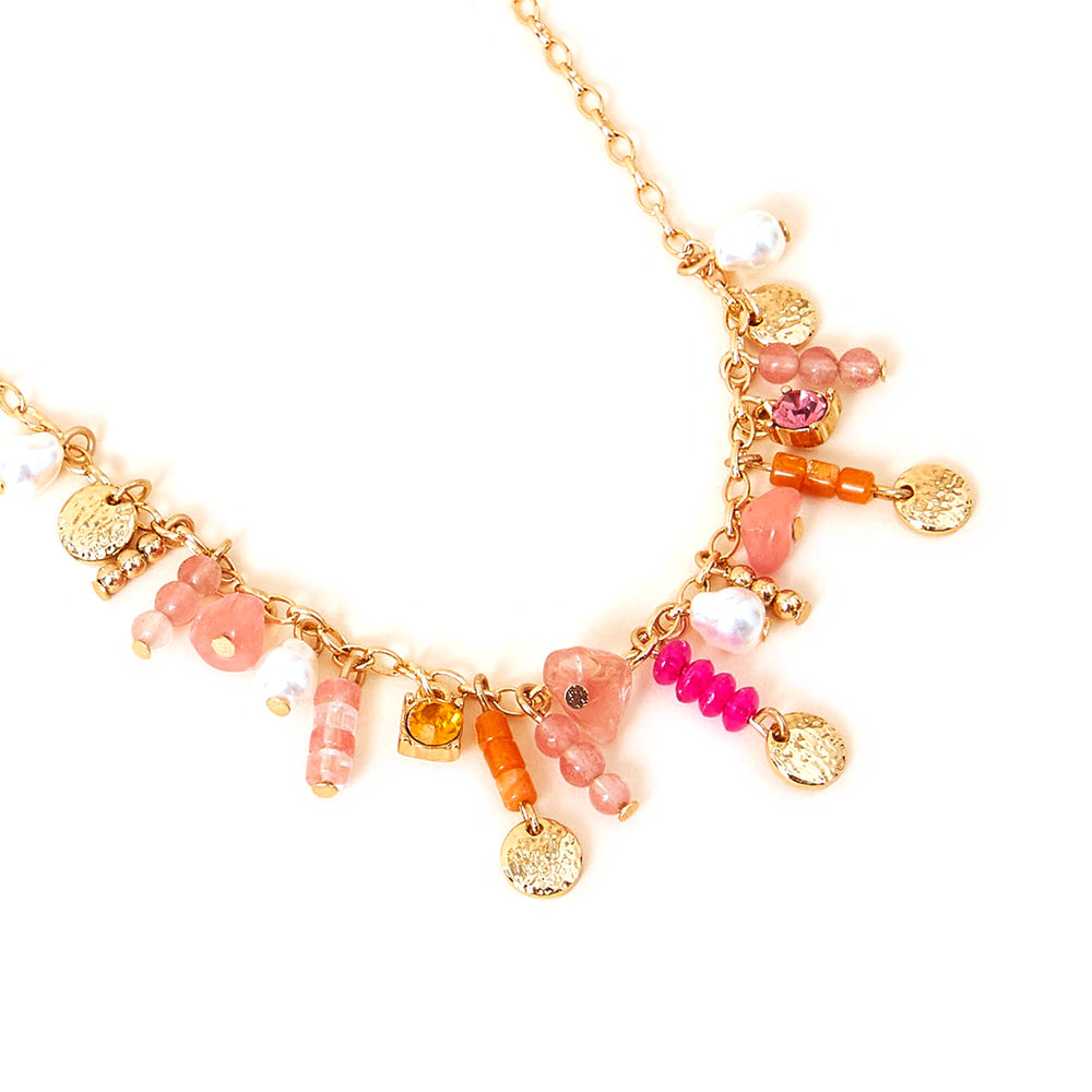 Accessorize London Women's Pink Coin And Beaded Drop Necklace