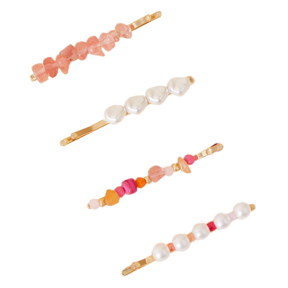 Accessorize London Women's 4 Aurora Pearl Gem Slide Hair Clip Pack