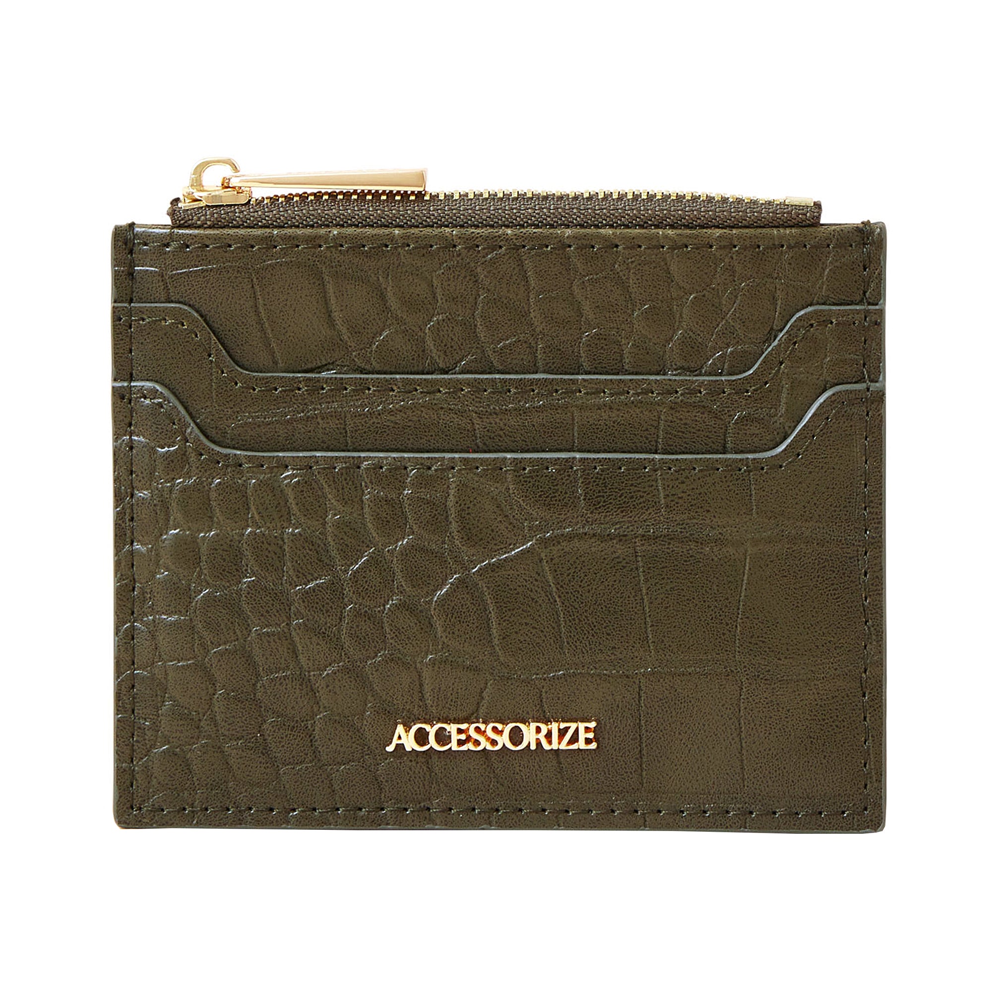 Accessorize London Women'S Faux Leather Khaki Embroidered Cardholder