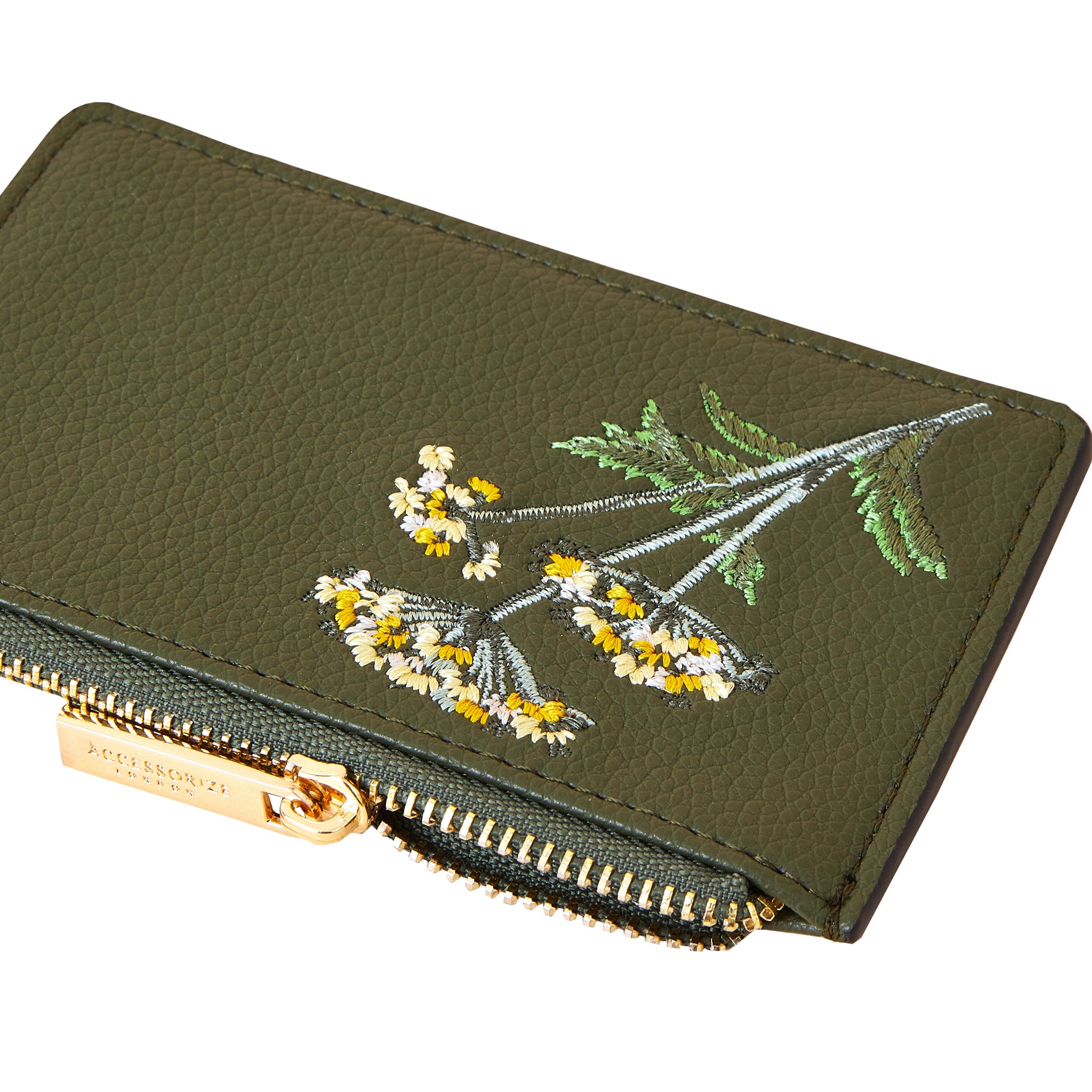 Accessorize London Women'S Faux Leather Khaki Faux Croc Zip Cardholder