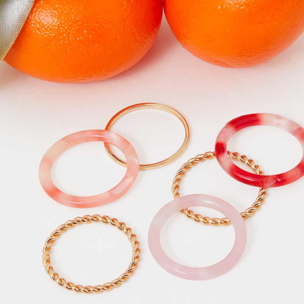 Accessorize London Women's Pink Gold And Resin Ring Pack-Medium