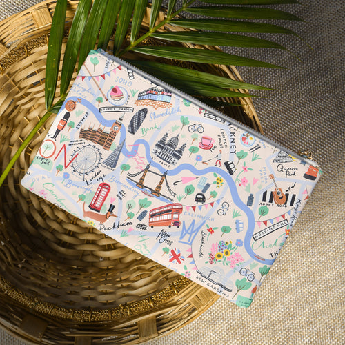 Faux Leather Multi London Print Pencil Case