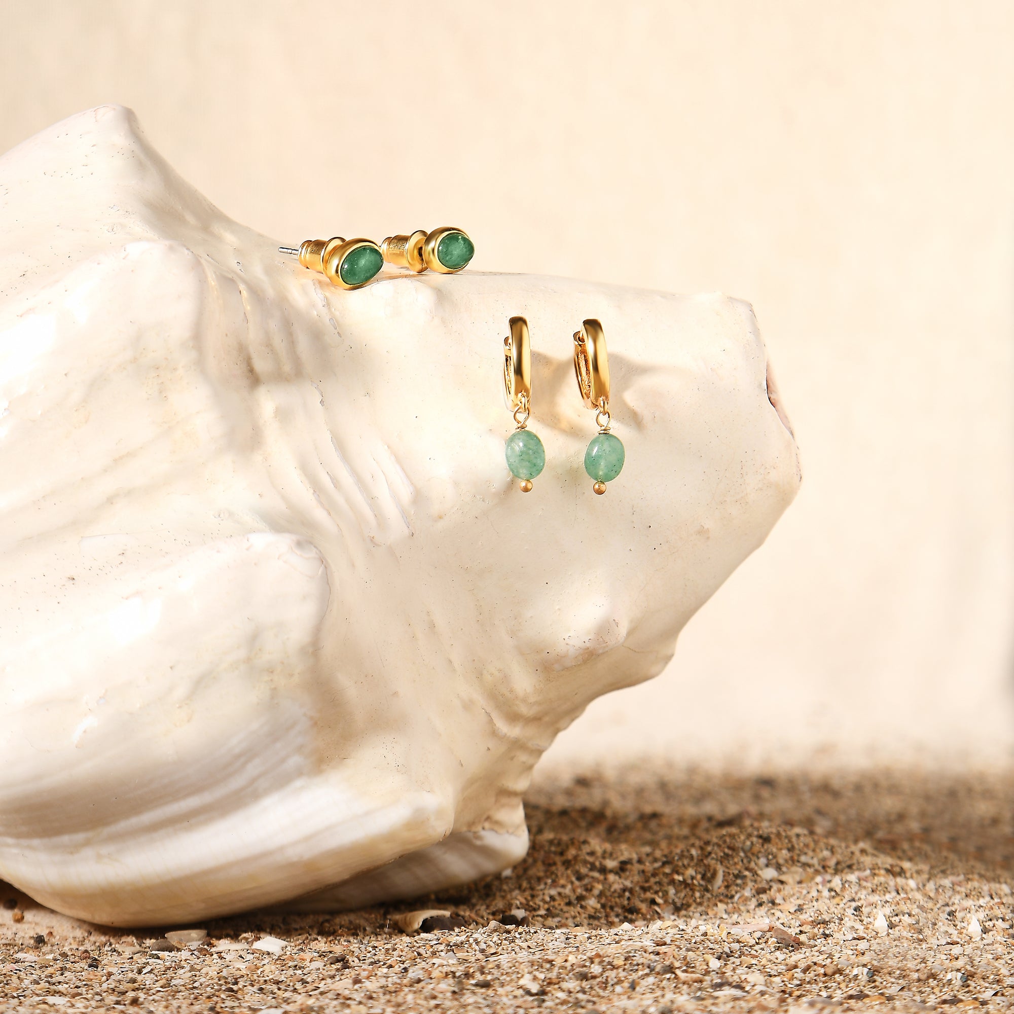 Real Gold-Plated Z Aventurine Bobble Earrings Set Of Two