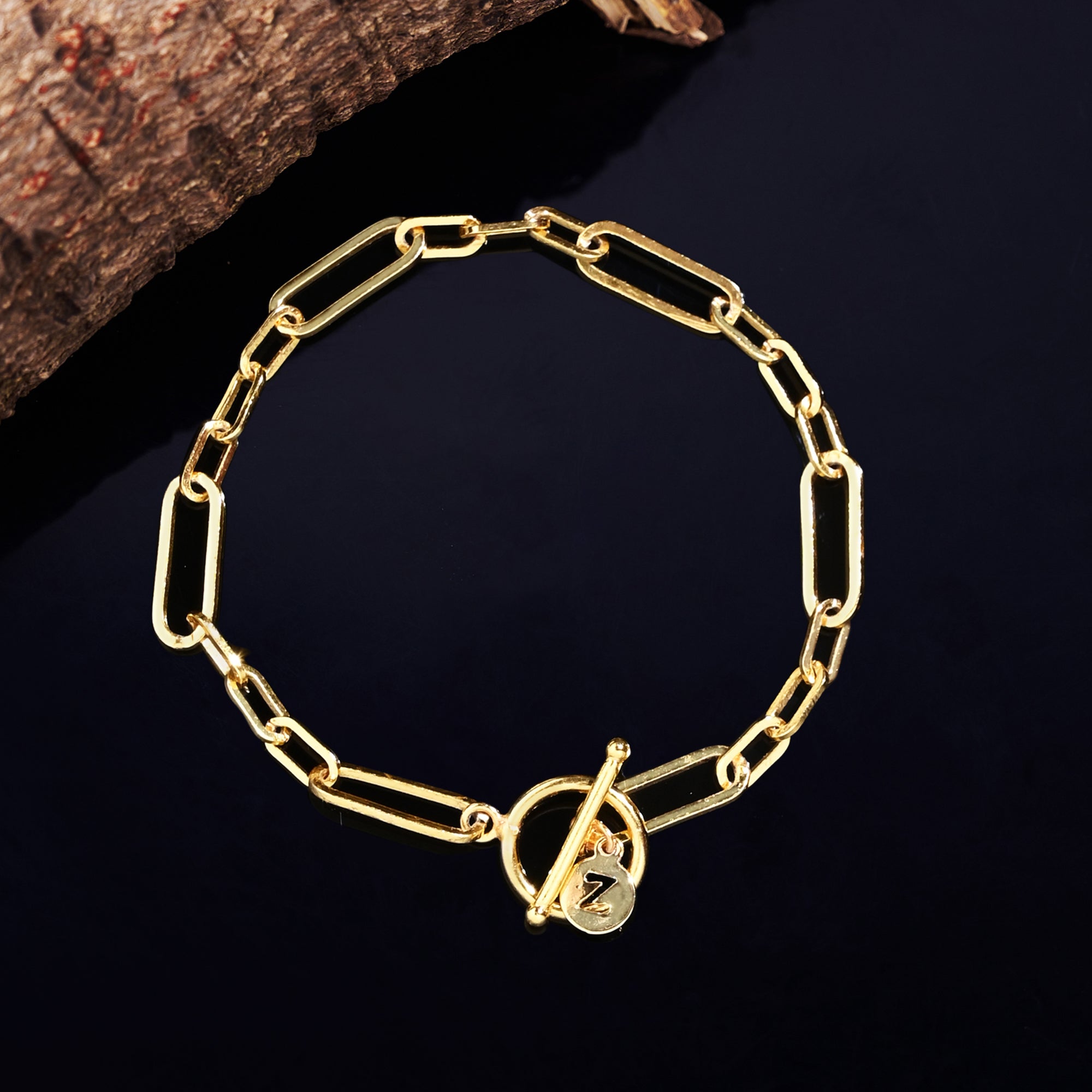 Real Gold Plated Z Trombone Chain T-Bar Bracelet