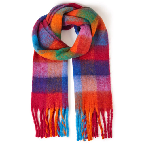 Bright Check Super Fluffy Blanket Scarf