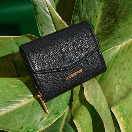 Black Small Flap Zip Around Purse