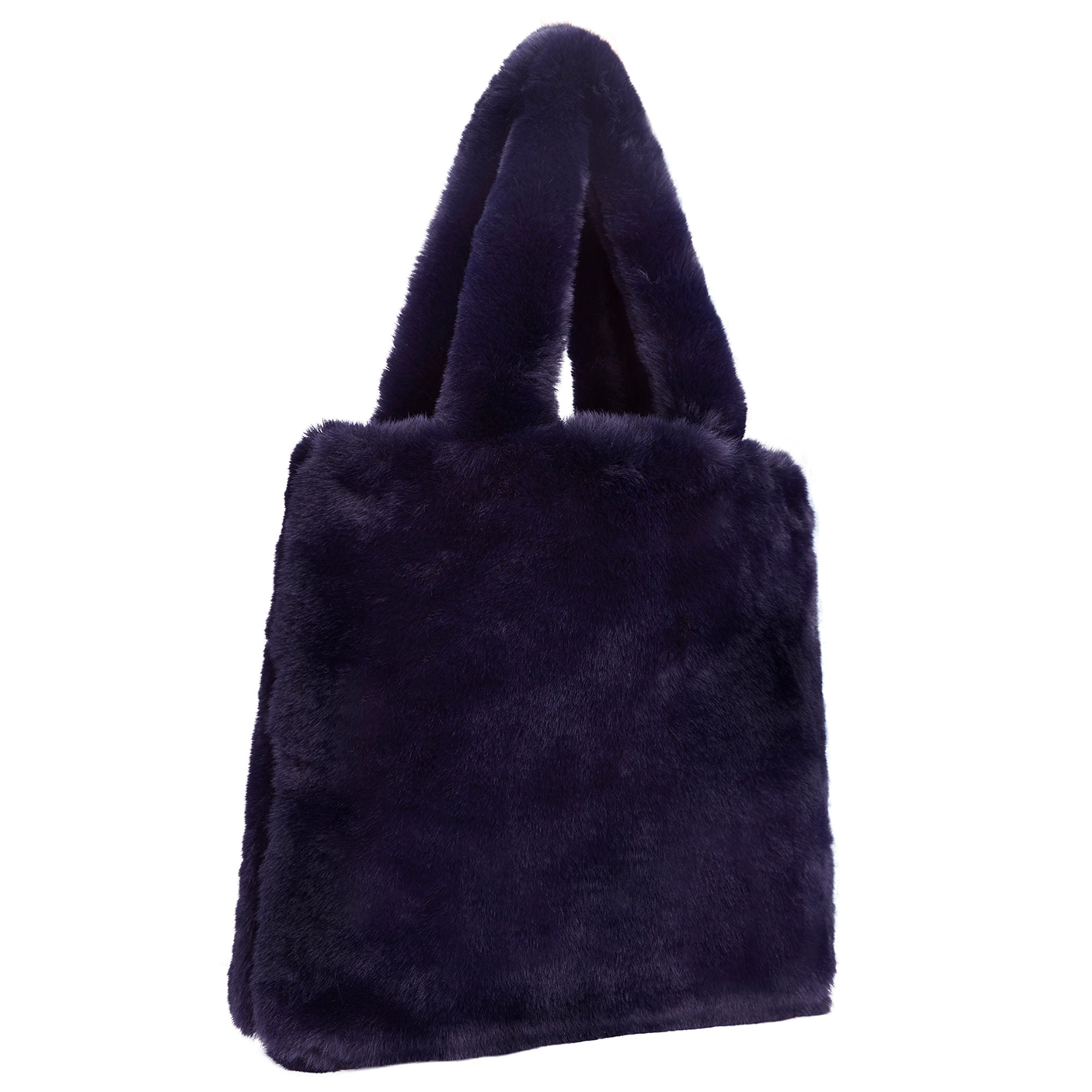 Navy Faux Fur Shopper Bag