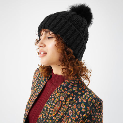 Pom-Pom Beanie Hat Black