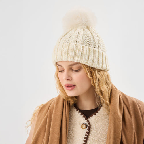 Pom-Pom Beanie Hat Cream