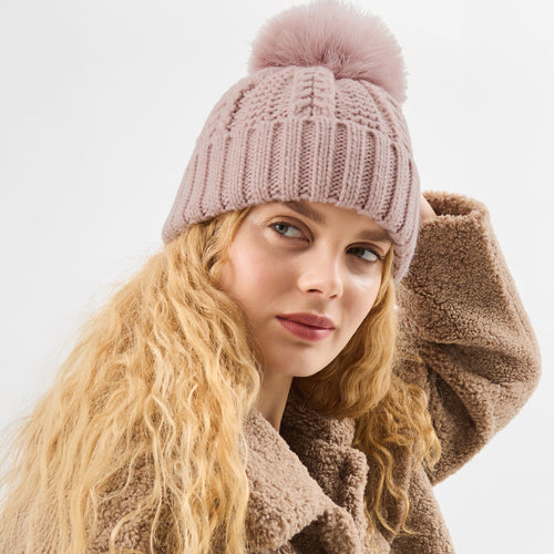Pom-Pom Beanie Hat Pink