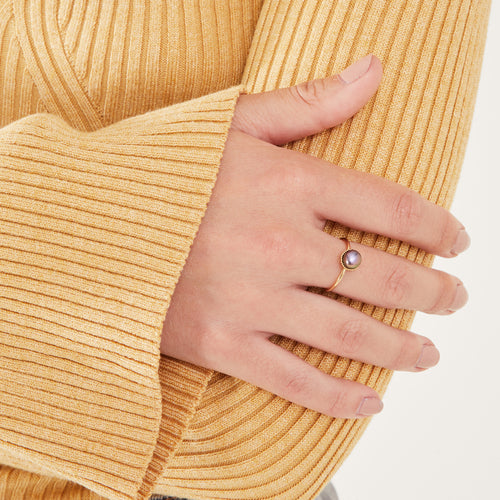Real Gold-Plated Pearl Ring Grey-Medium