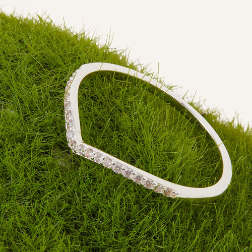 Accessorize London Women's 925 Sterling Silver Hallmark Cubic Zirconia Wishbone Pave Ring-Medium