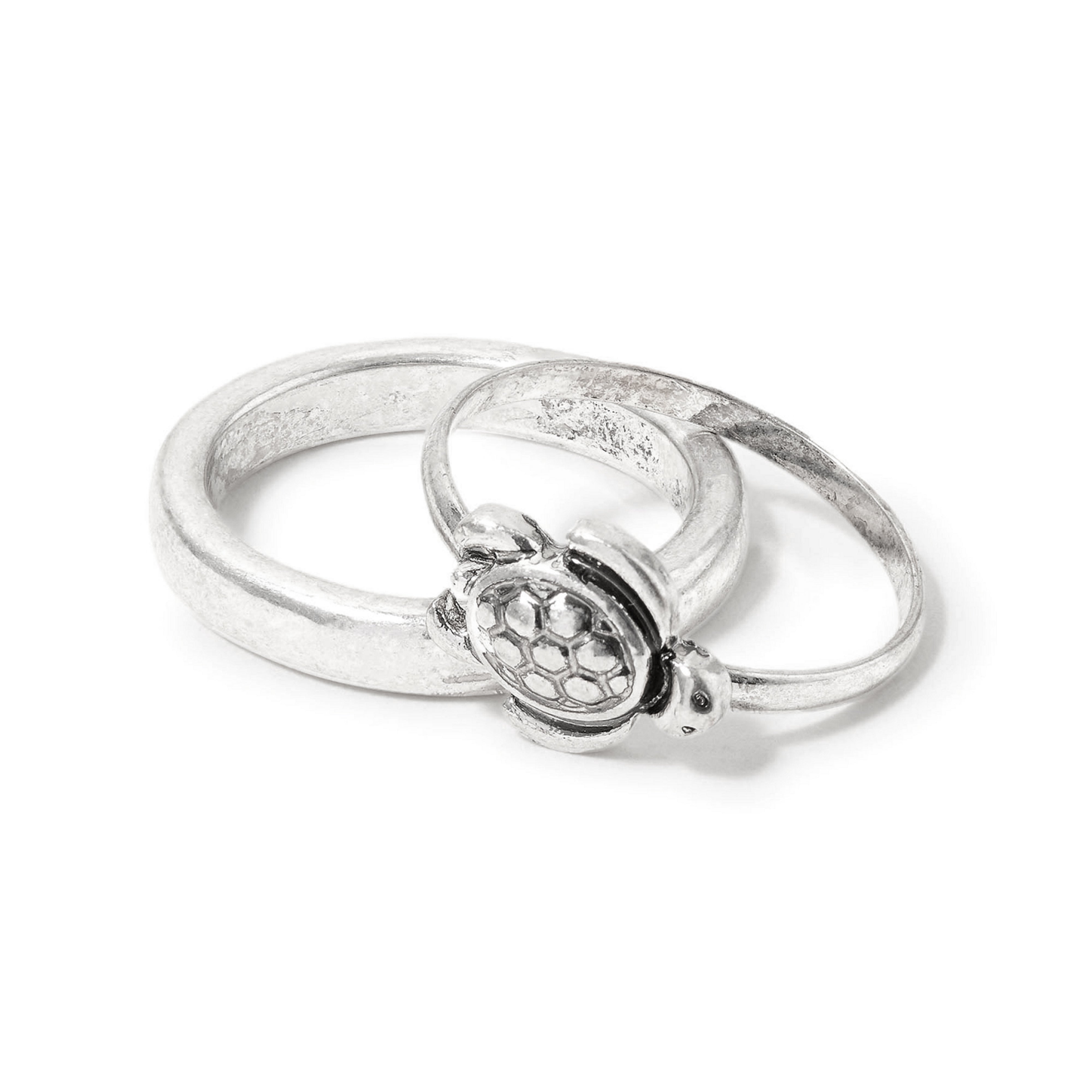 Accessorize London Women's set of 2 Silver Tilly Turtle Ring Pack