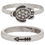 Accessorize London Women's set of 2 Silver Tilly Turtle Ring Pack
