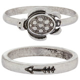 Accessorize London Women's set of 2 Silver Tilly Turtle Ring Pack