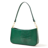 Faux Leather Croc Roxanne Baguette Shoulder Bag - Green