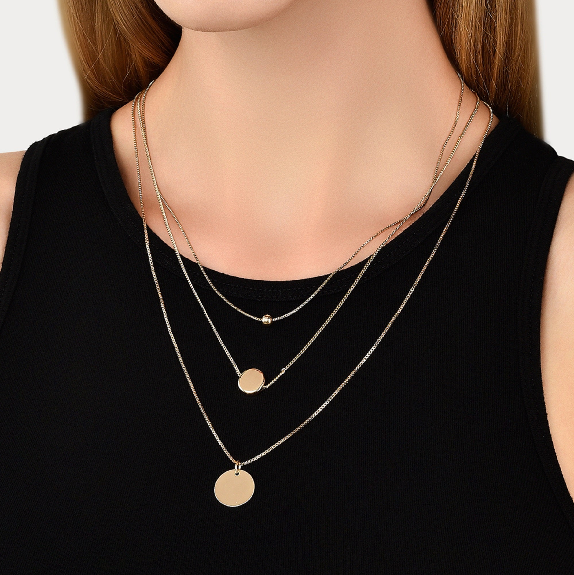 Gold Tiny Hammered Disc Necklace - All The Falling Stars