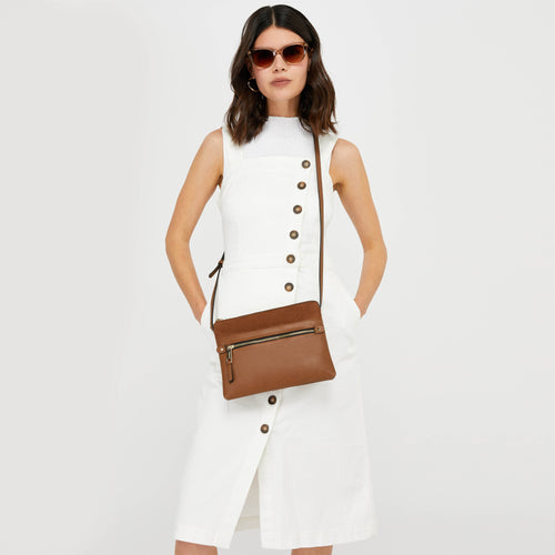 Leather Tan Elly Front Pocket Sling Bag